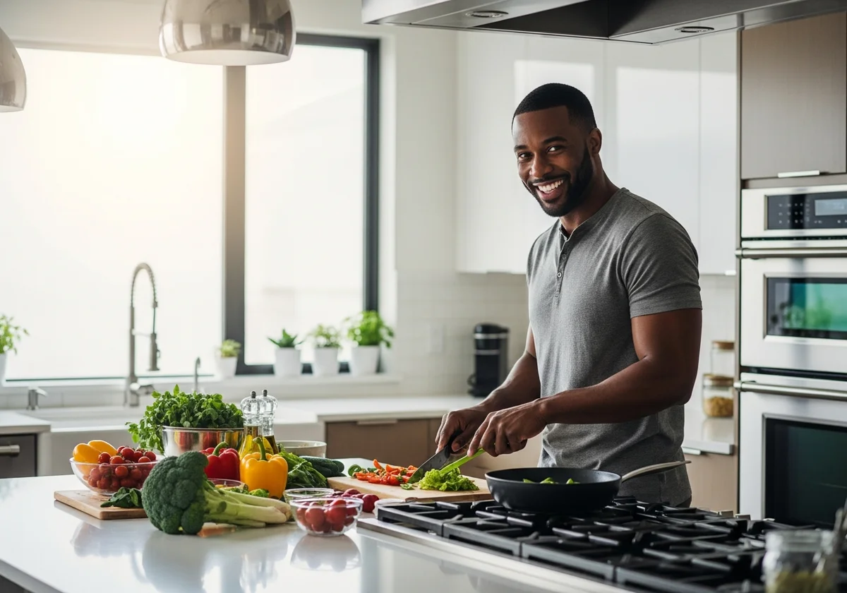 Man cooking healthy meal